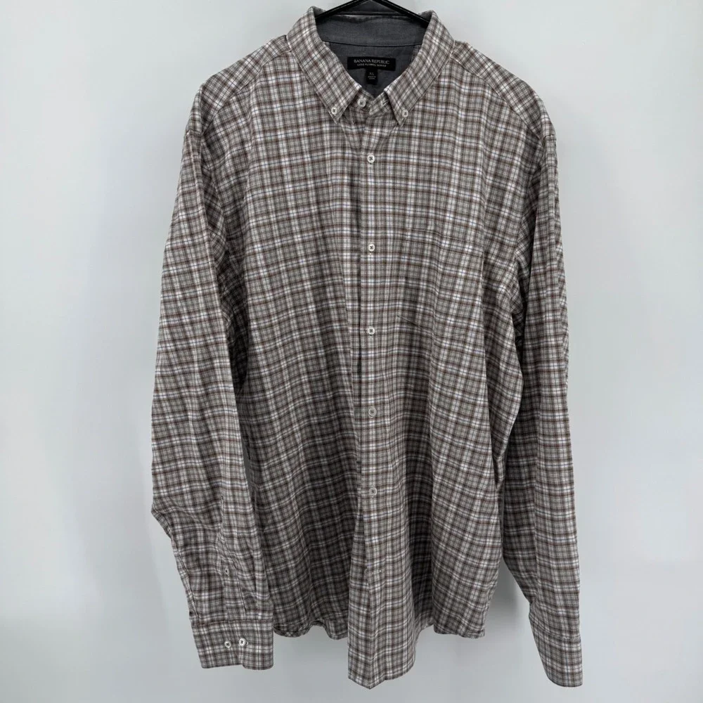 Banana Republic Luxe Flannel Slim Fit Plaid Button Down‎ Shirt XL Mens